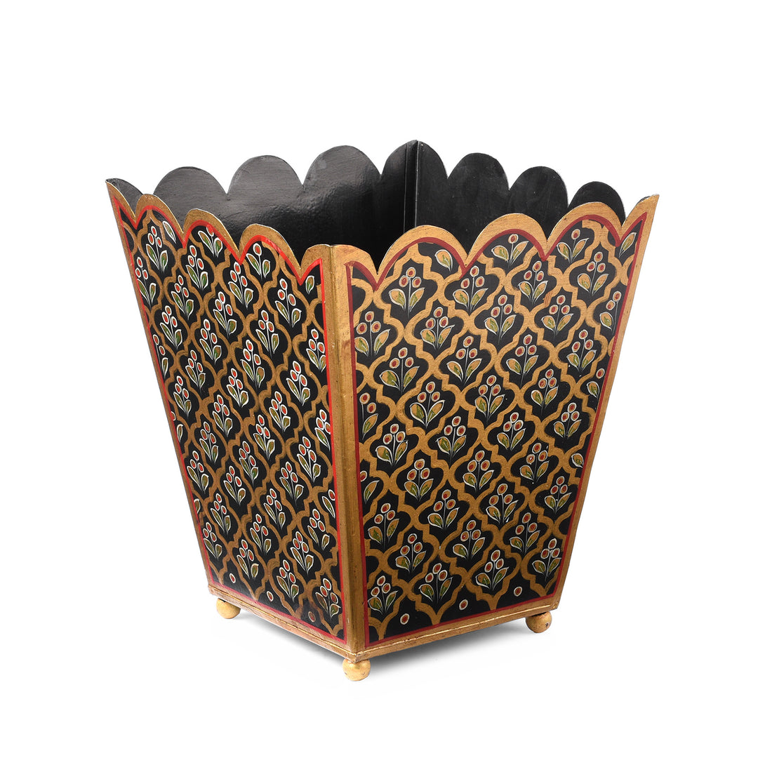 Black Painted Toleware Planter / Waste Paper Bin | Indigo Antiques