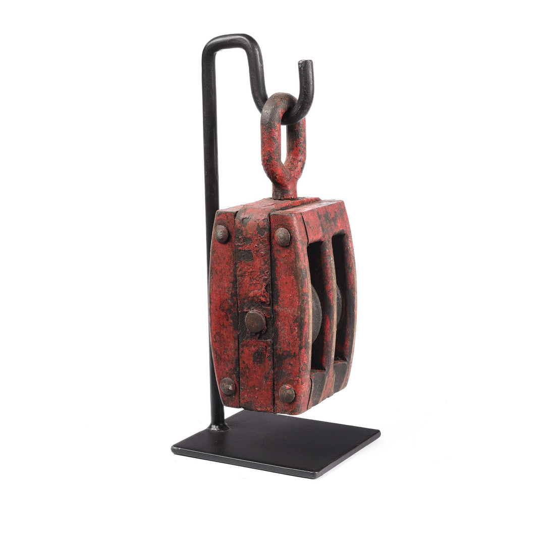 Angled View Of Old Teak Ships Pulley From Gujarat - Circa 1910 | Indigo Antiques