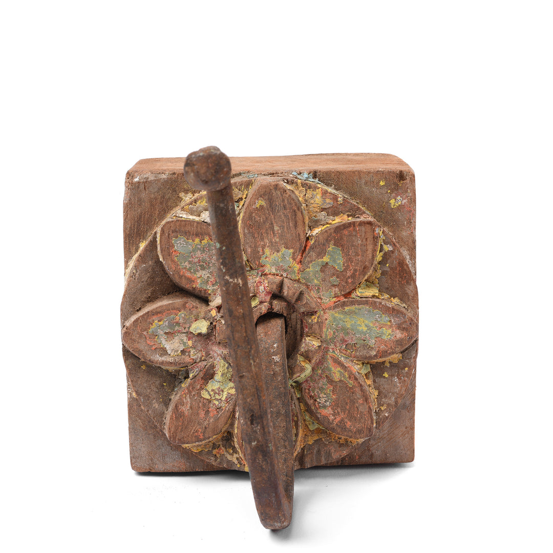 Yellow & Green Coat Hook On Old Painted Teak, Various Colours - 19thC | Indigo Antiques
