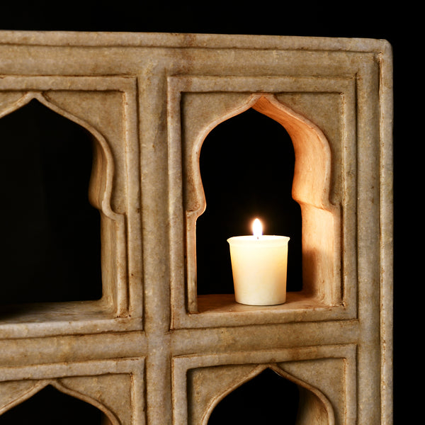 White Marble Lamp Niche (15-Way) - Mughal Style