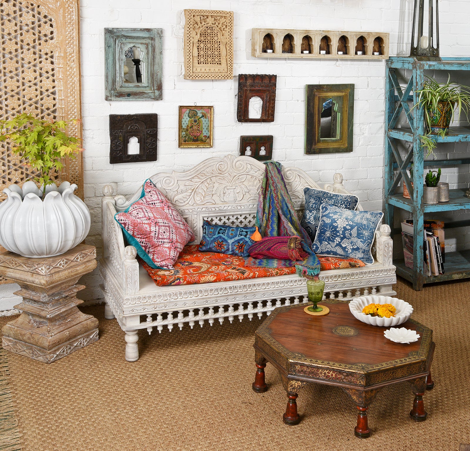Carved And Limed Mango Wood Daybed