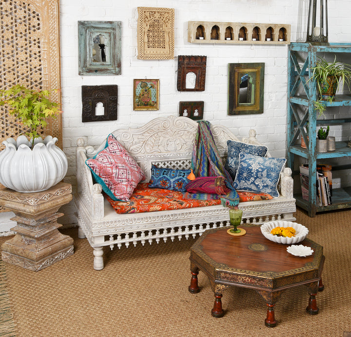 Carved & Limed Mango Wood Daybed