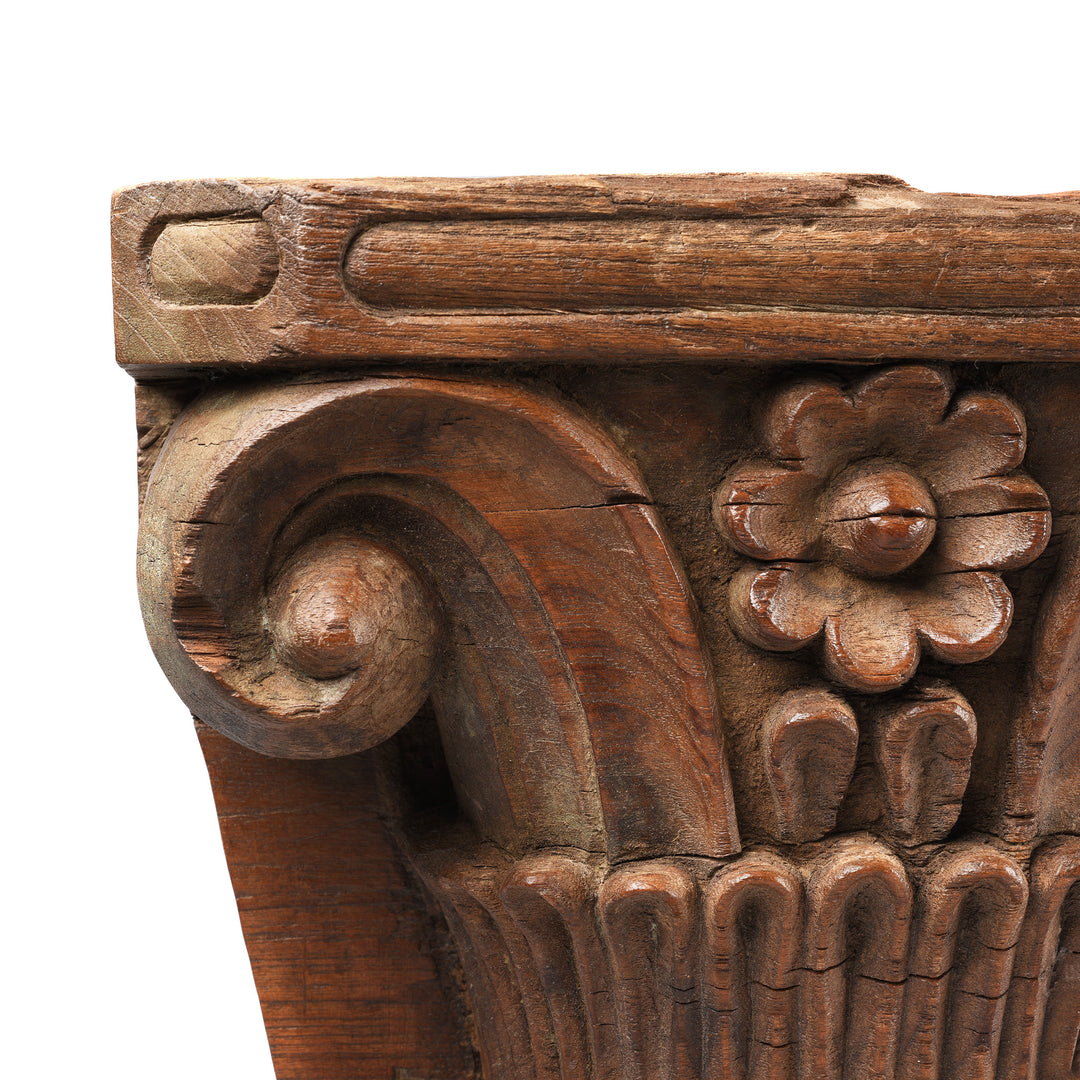 Carving detail From Antique Carved Teak Capitol From Gujarat - Late 19th Century | Indigo Antiques