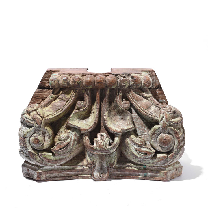 Light Green Carved Teak Capitols From Gujarat Various Colours - Late 19thC 
