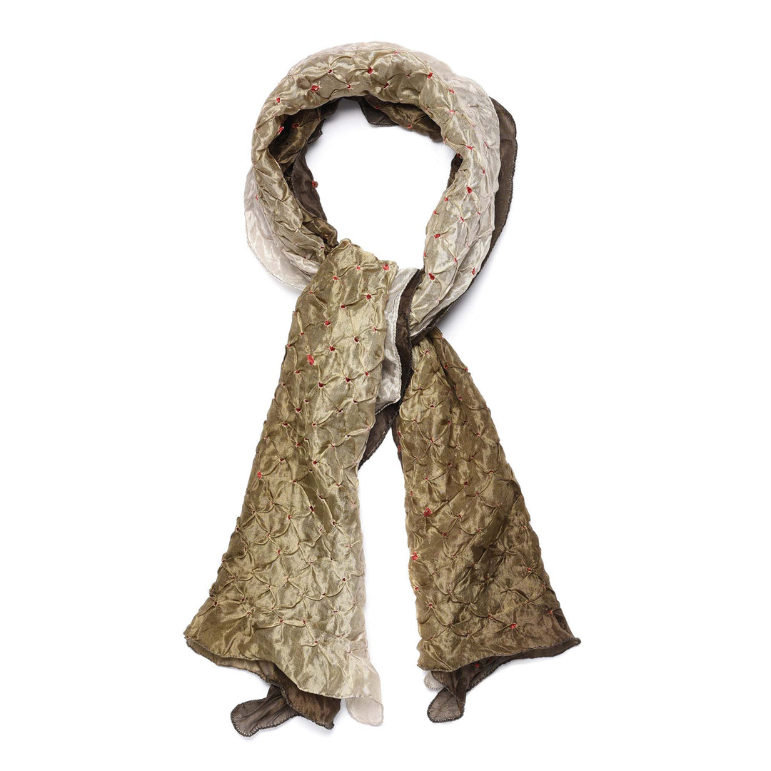 Silk Scarf - Khaki Bandhani From Rajasthan | Indigo Antiques