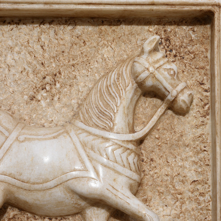 Indian White Marble Horse Panel - Mughal Style | INDIGO ANTIQUES