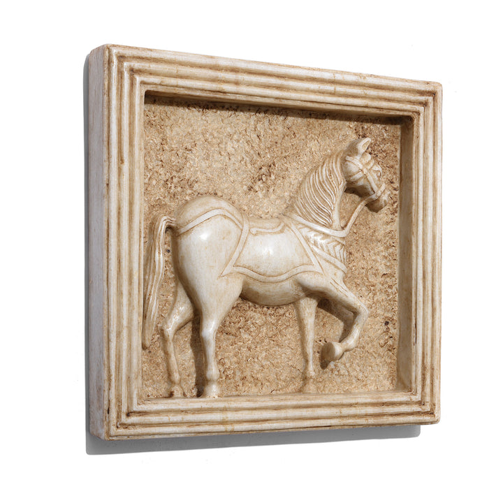 Indian White Marble Horse Panel - Mughal Style | INDIGO ANTIQUES