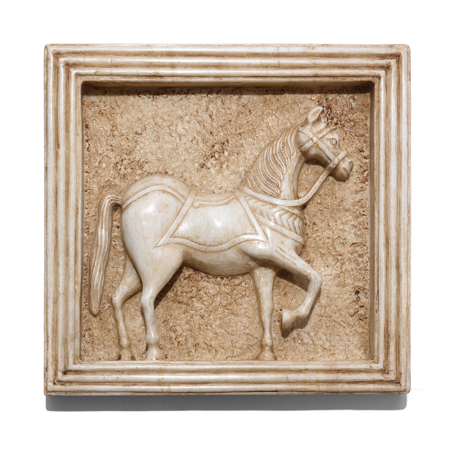 Mughal Style White Marble Horse Wall Panel