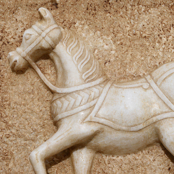 Indian White Marble Horse Panel - Mughal Style | INDIGO ANTIQUES