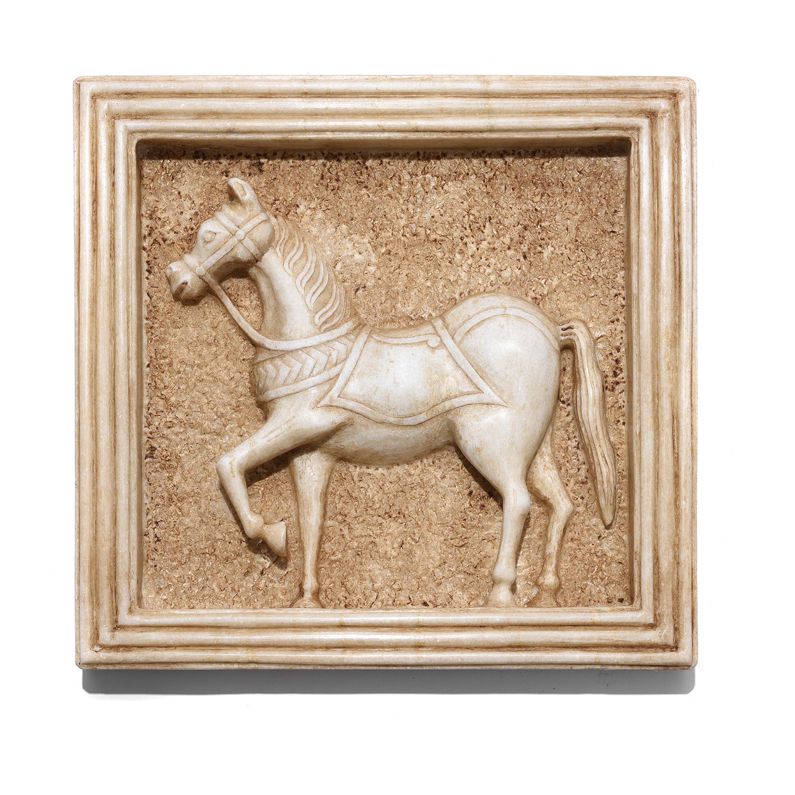 Mughal Style White Marble Horse Wall Panel