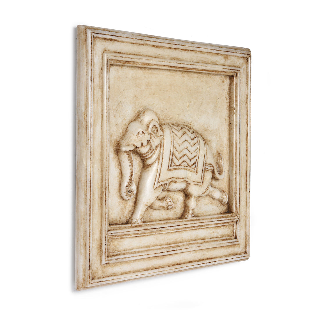 Angled View Of Marble Mughal Style Elephant Panel | Indigo Antiques