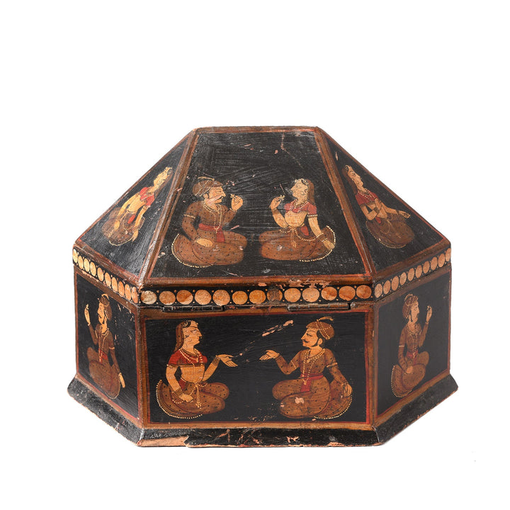 Reverse Of Hand Painted Dowry Box from Rajasthan | Indigo Antiques