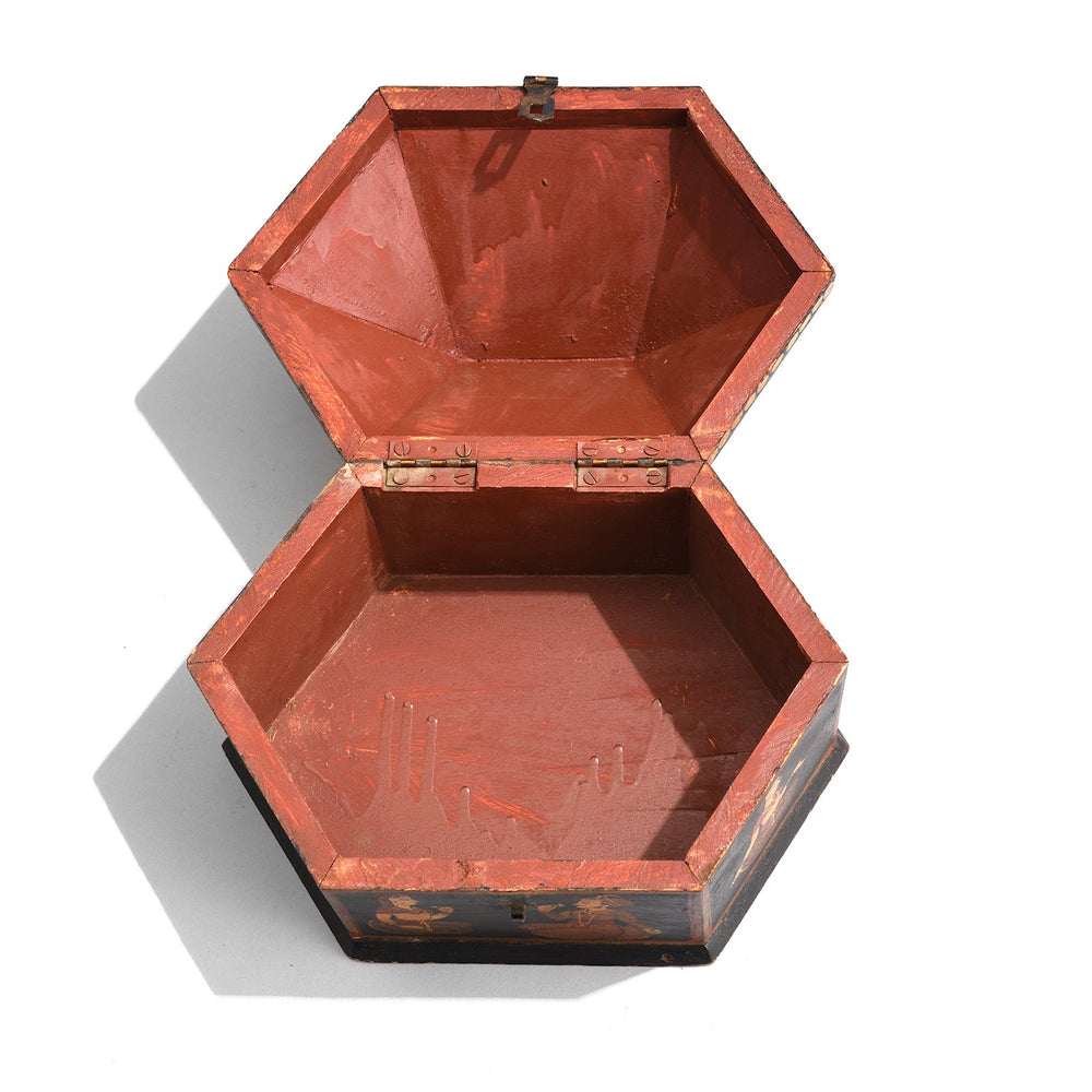 Interior Of Hand Painted Dowry Box from Rajasthan | Indigo Antiques