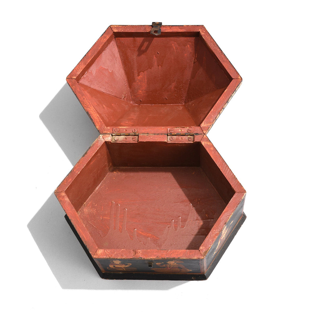 Interior Of Hand Painted Dowry Box from Rajasthan | Indigo Antiques