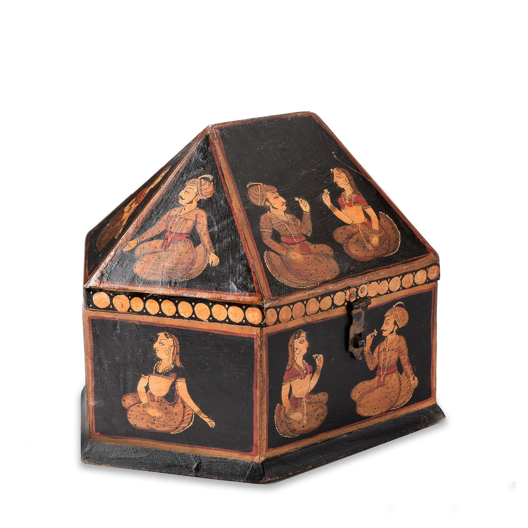Angled View Of Hand Painted Dowry Box from Rajasthan | Indigo Antiques