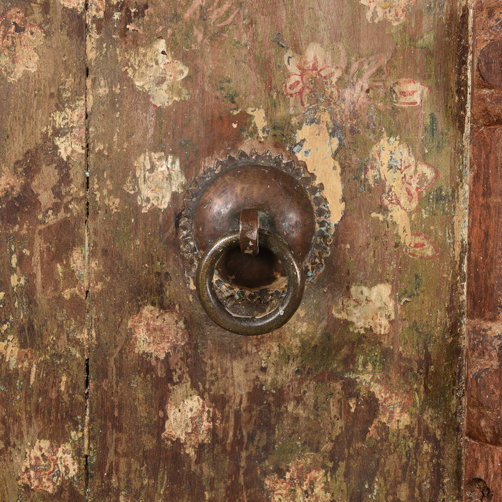 Knocker Detail From Old Painted Indian Door From Gujarat - 19thC | Indigo Antiques