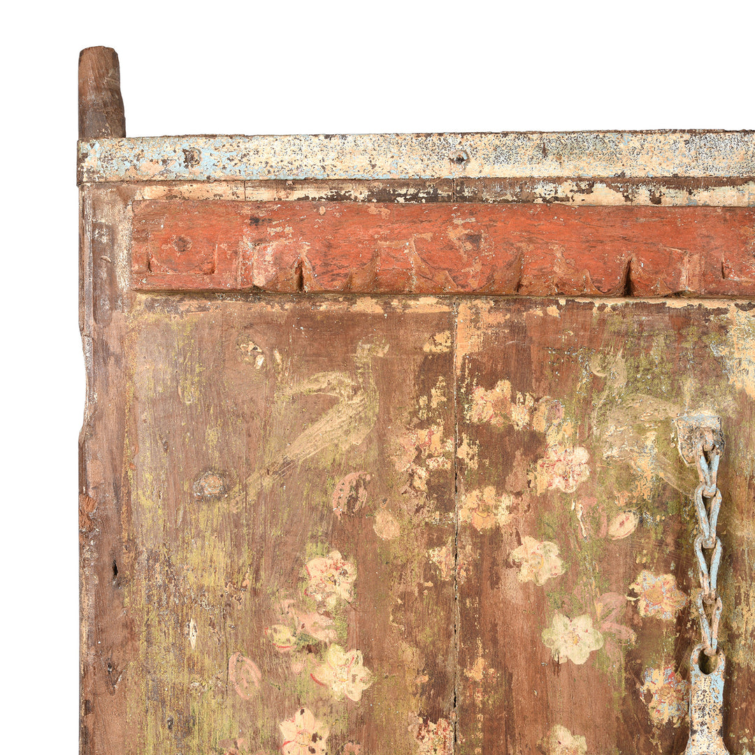 Corner Detail From Old Painted Indian Door From Gujarat - 19thC | Indigo Antiques