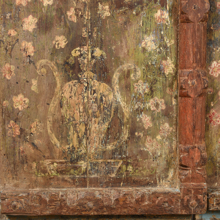 Painting Detail From Old Painted Indian Door From Gujarat - 19thC | Indigo Antiques