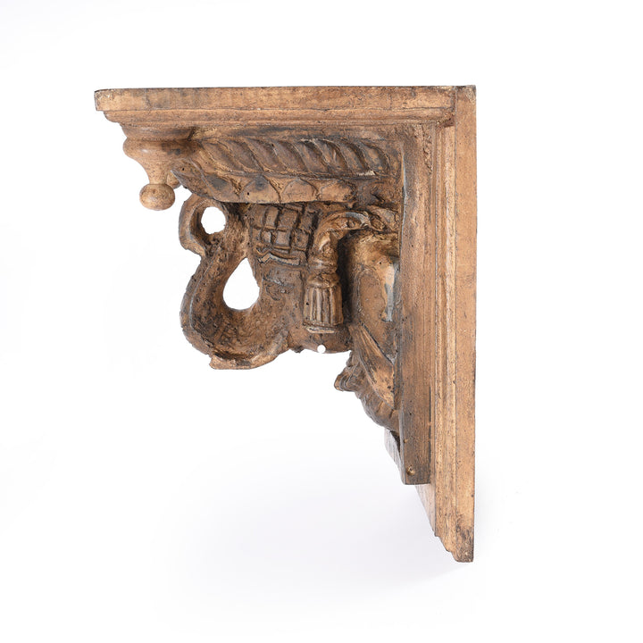 Side View Of Carved Elephant Shelf Bracket From Rajasthan | Indigo Antiques