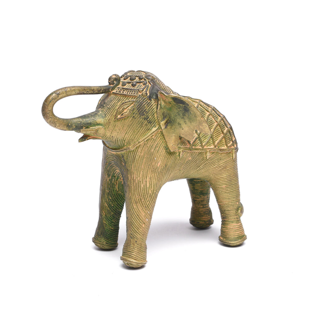 Angled View Of Handmade Brass Elephant From Orissa | Indigo Antiques