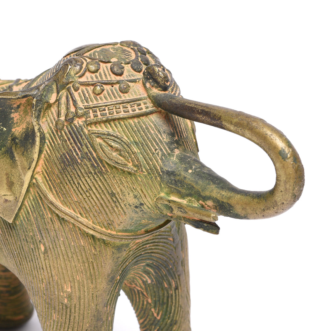 Detail From Handmade Brass Elephant From Orissa | Indigo Antiques