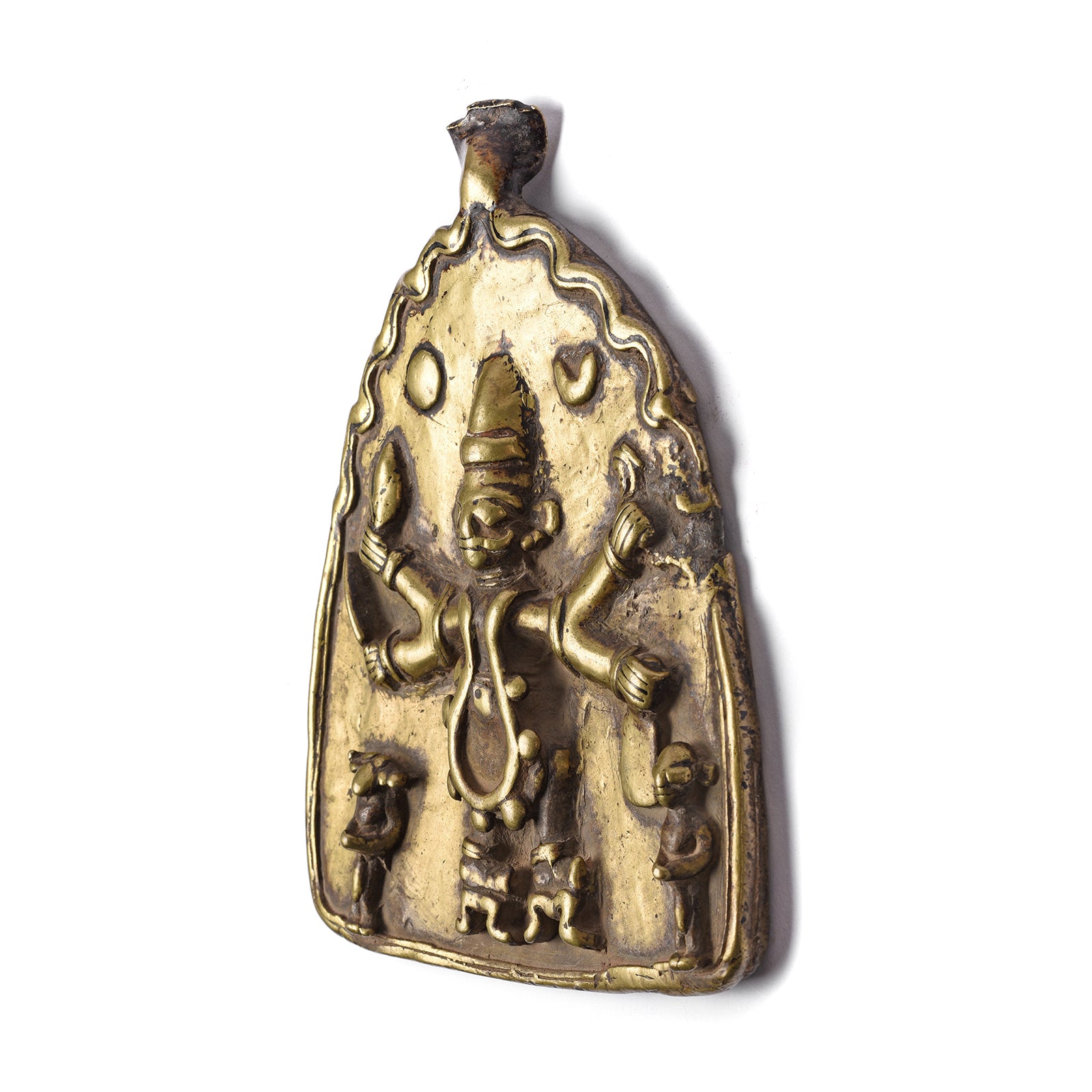 Angled View Of Antique Bronze Votive Panel Of Bhairav - Early 19thC | Indigo Antiques