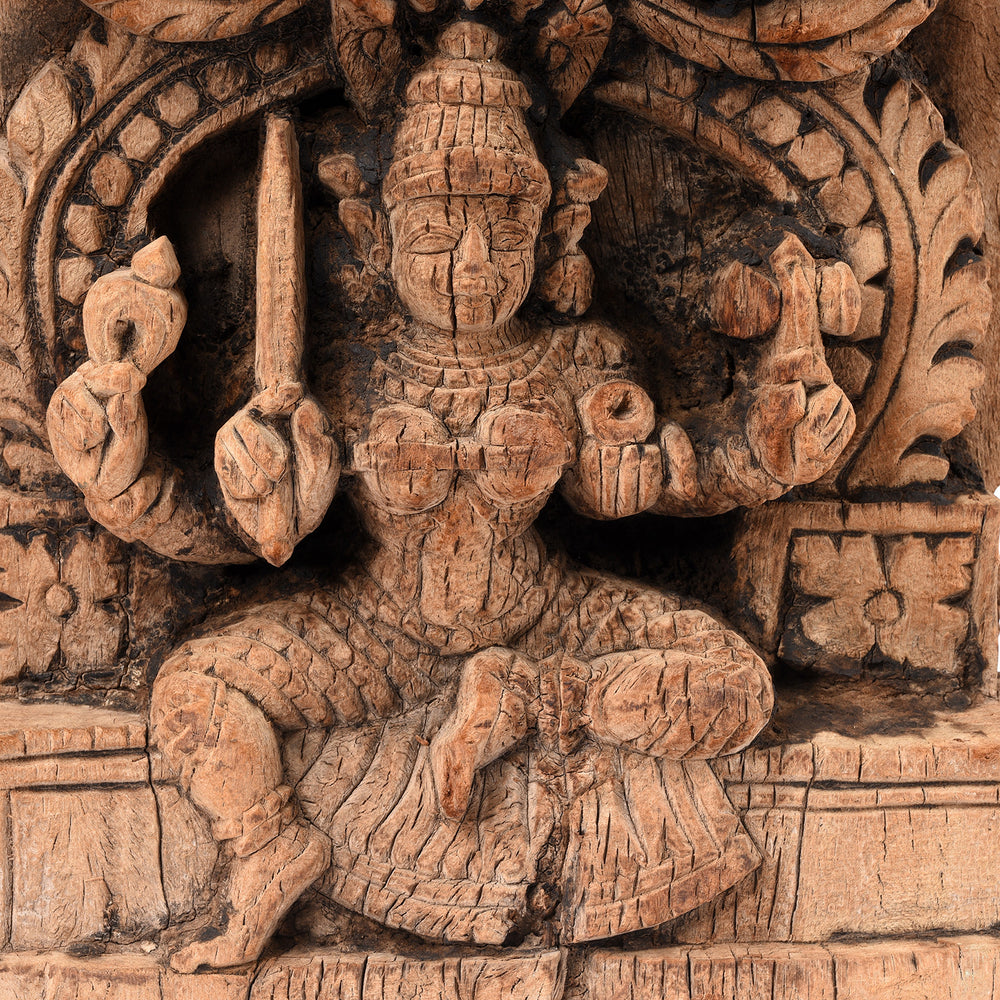 Detail From Antique Carved Teak Chariot Carving Of Lakshmi - 18thC | Indigo Antiques
