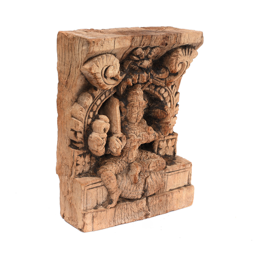 Angled View Of Antique Carved Teak Chariot Carving Of Lakshmi - 18thC | Indigo Antiques