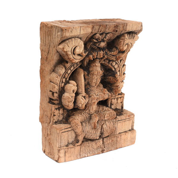 Carved Teak Chariot Carving Of Lakshmi - 18thC