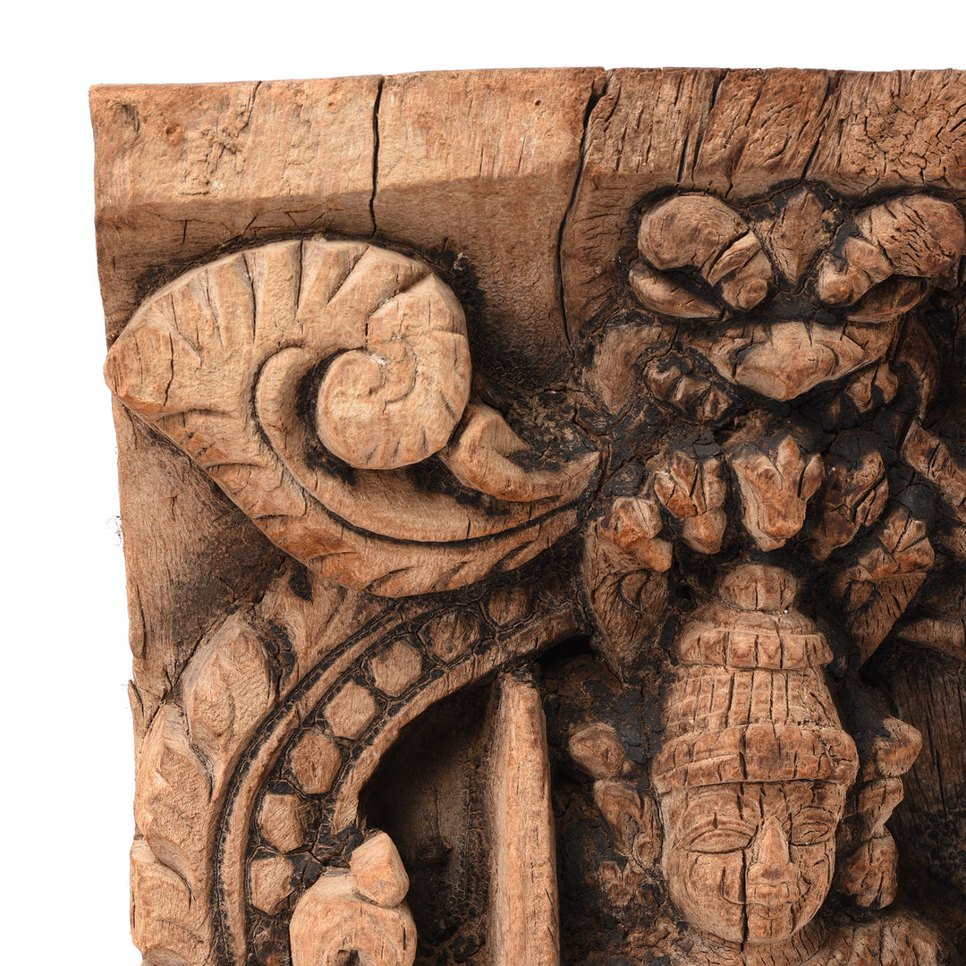 Carving Detail From Antique Carved Teak Chariot Carving Of Lakshmi - 18thC | Indigo Antiques