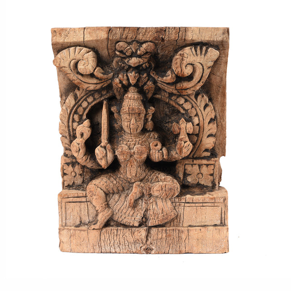 Carved Teak Chariot Carving Of Lakshmi - 18thC