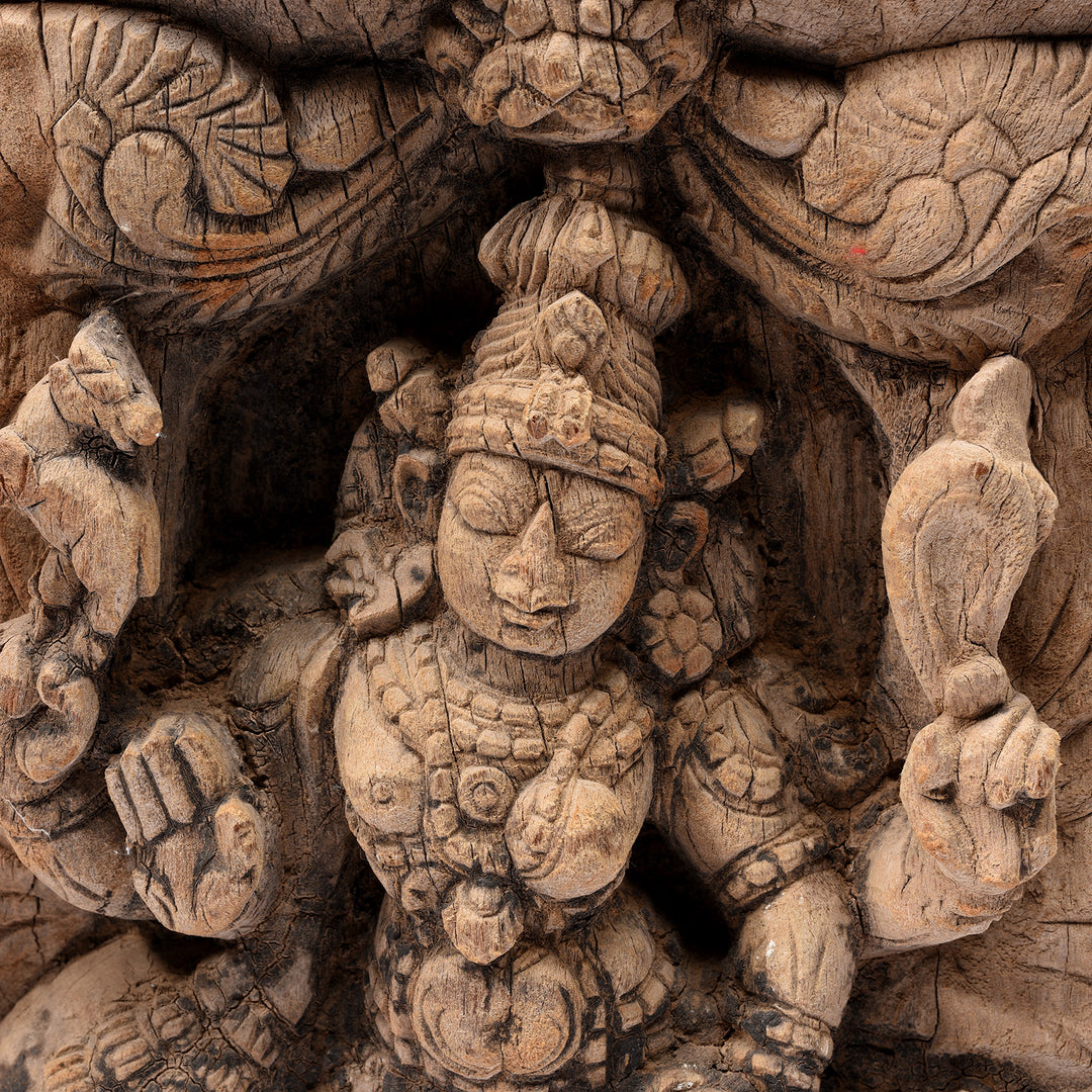 Detail Indian Chariot Carving of Lakshmi Riding a Nandi - 18thC | Indigo Antiques