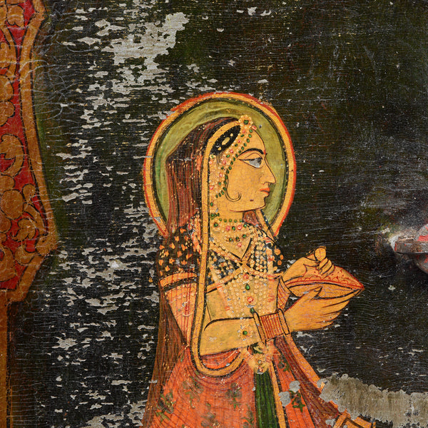 Painted Bikaner Window Shutter Depicting Radha & Krishna - 19thC