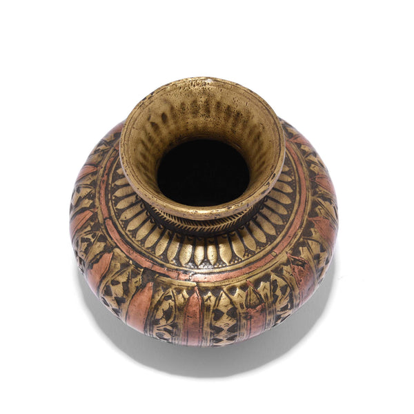 Brass And Copper Holy Water Pot - 19thC