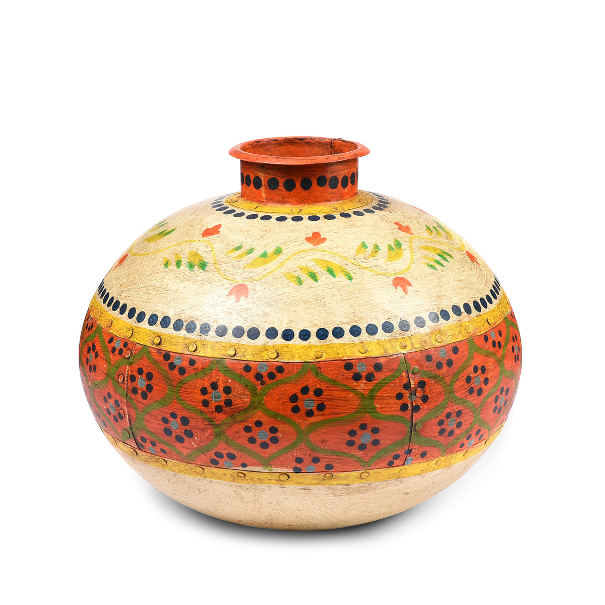 Pastel Green Painted Iron Matka Water Pot | Indigo Antiques
