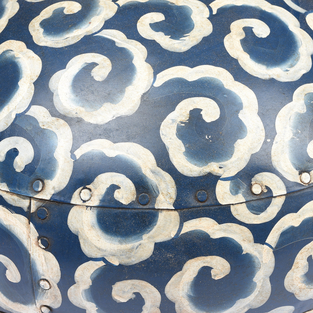 Bikaner Blue Clouds Painted Iron Matka Water Pot | Indigo Antiques