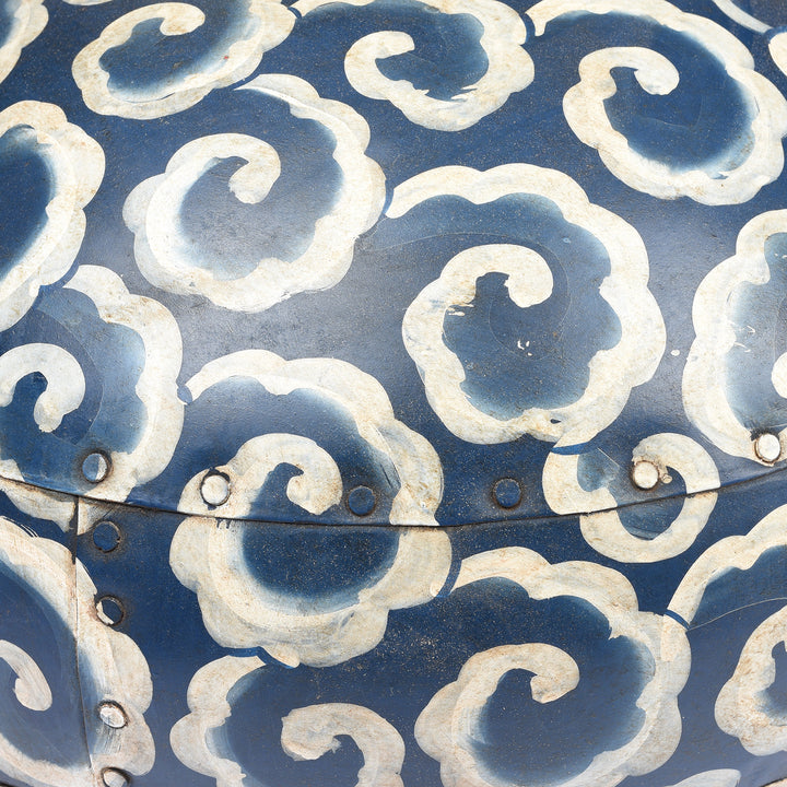 Bikaner Blue Clouds Painted Iron Matka Water Pot | Indigo Antiques