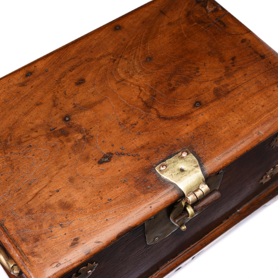 Lid Top View Of Brass Bound Teak Chest - 19thC | Indigo Antiques