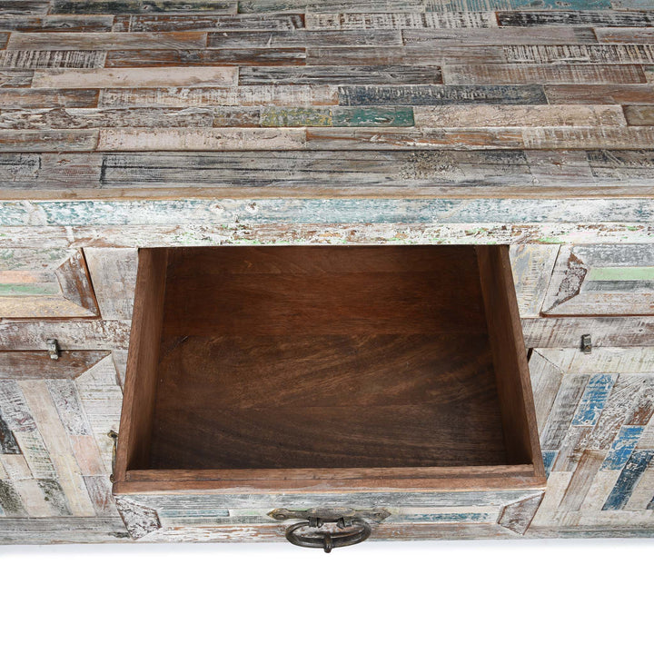 Drawer Interior Of Reclaimed Teakwood Sideboard With Painted Finish | Indigo Antiques