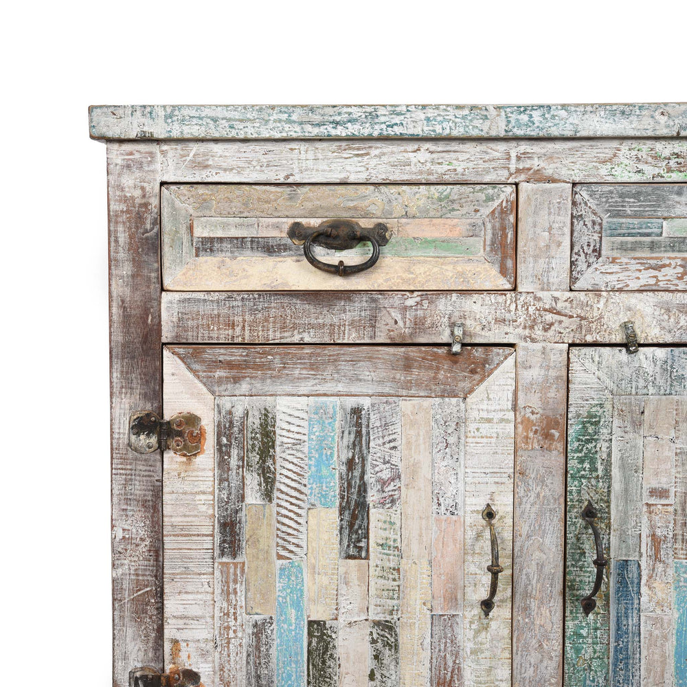 Corner Detail From Reclaimed Teakwood Sideboard With Painted Finish | Indigo Antiques