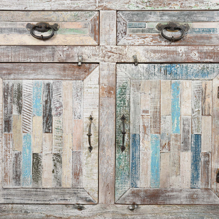 Doors Detail From Reclaimed Teakwood Sideboard With Painted Finish | Indigo Antiques