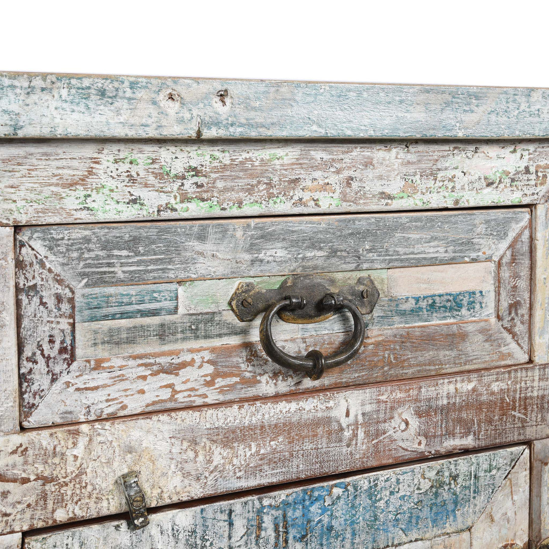 Drawer Handle Detail From Reclaimed Teakwood Sideboard With Painted Finish | Indigo Antiques