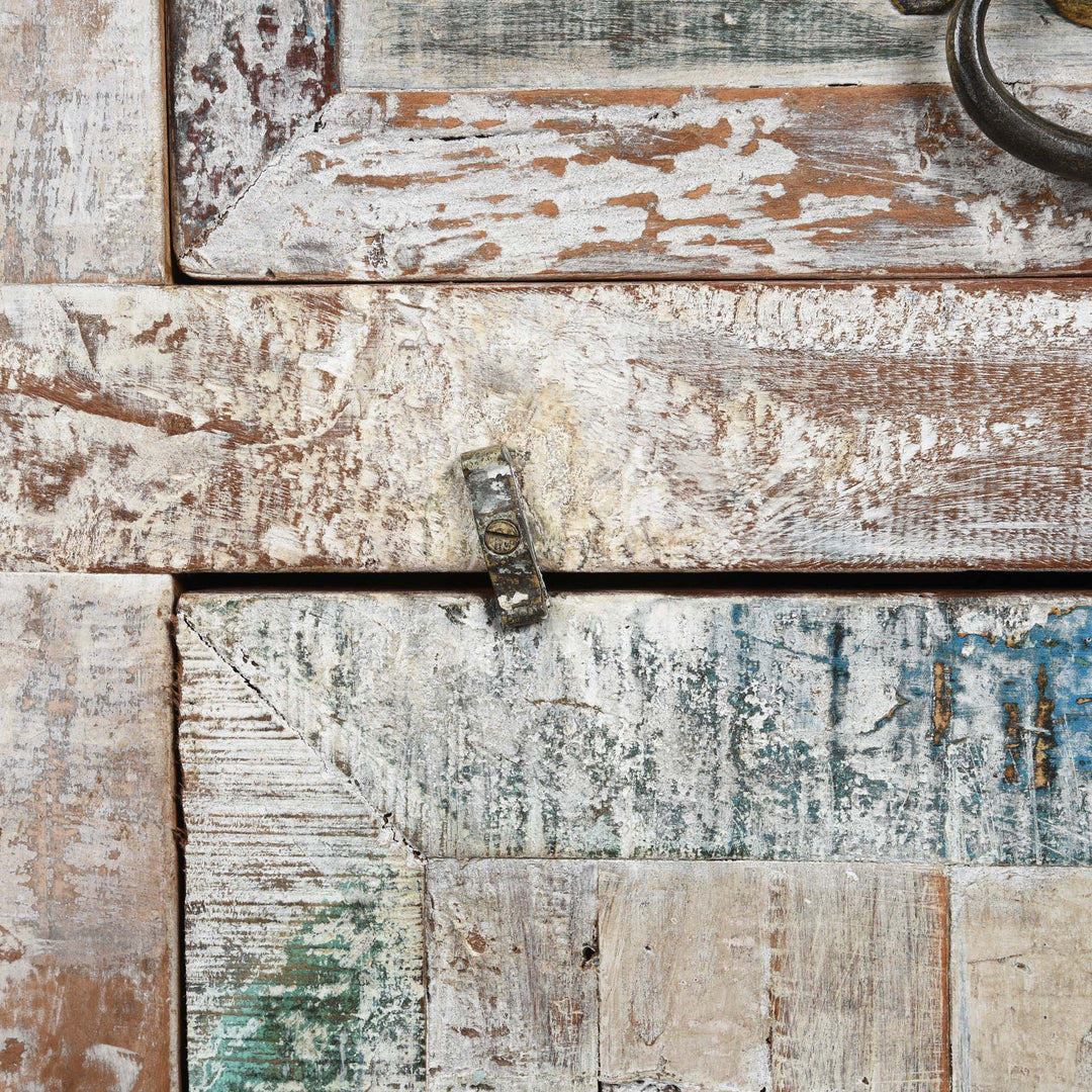 Lock Detail From Reclaimed Teakwood Sideboard With Painted Finish | Indigo Antiques