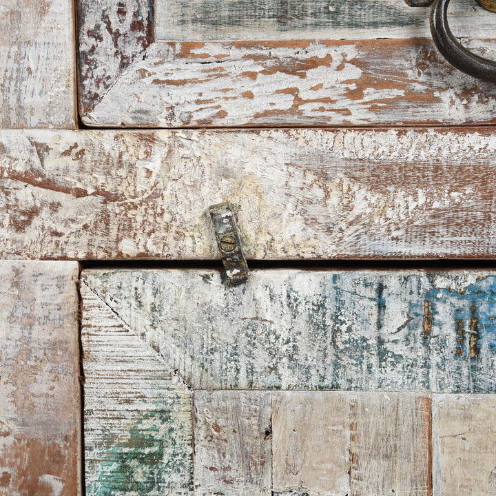 Lock Detail From Reclaimed Teakwood Sideboard With Painted Finish | Indigo Antiques
