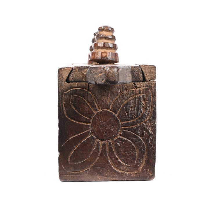 Carving Detail From Carved Jackfruit Tikka Ash Box From Kerala - Ca 100 Yrs Old | INDIGO ANTIQUES