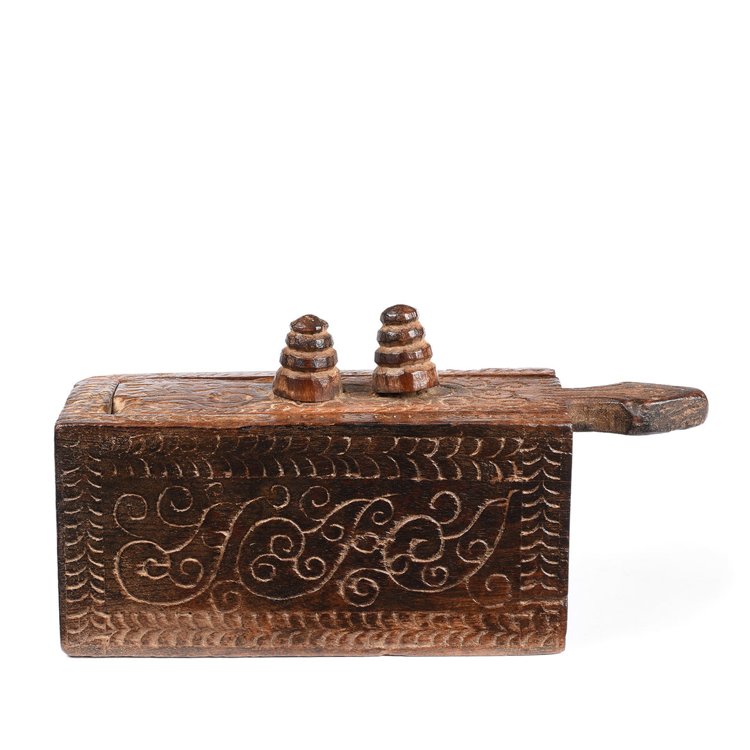 Carved Jackfruit Tikka Ash Box From Kerala - Ca 100 Yrs Old | INDIGO ANTIQUES