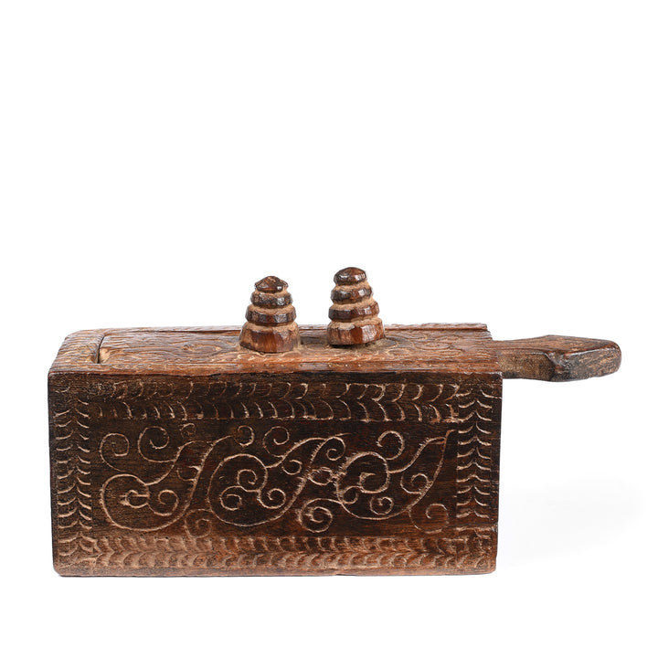 Carved Jackfruit Tikka Ash Box From Kerala - Ca 100 Yrs Old | INDIGO ANTIQUES