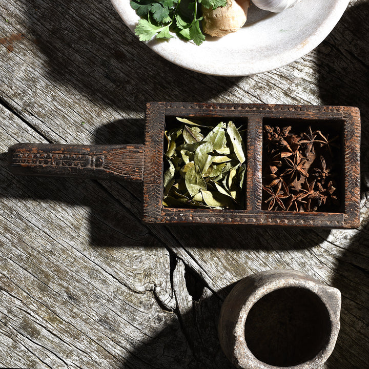 Carved Jackfruit Spice Tray From Kerala - Ca 1950's