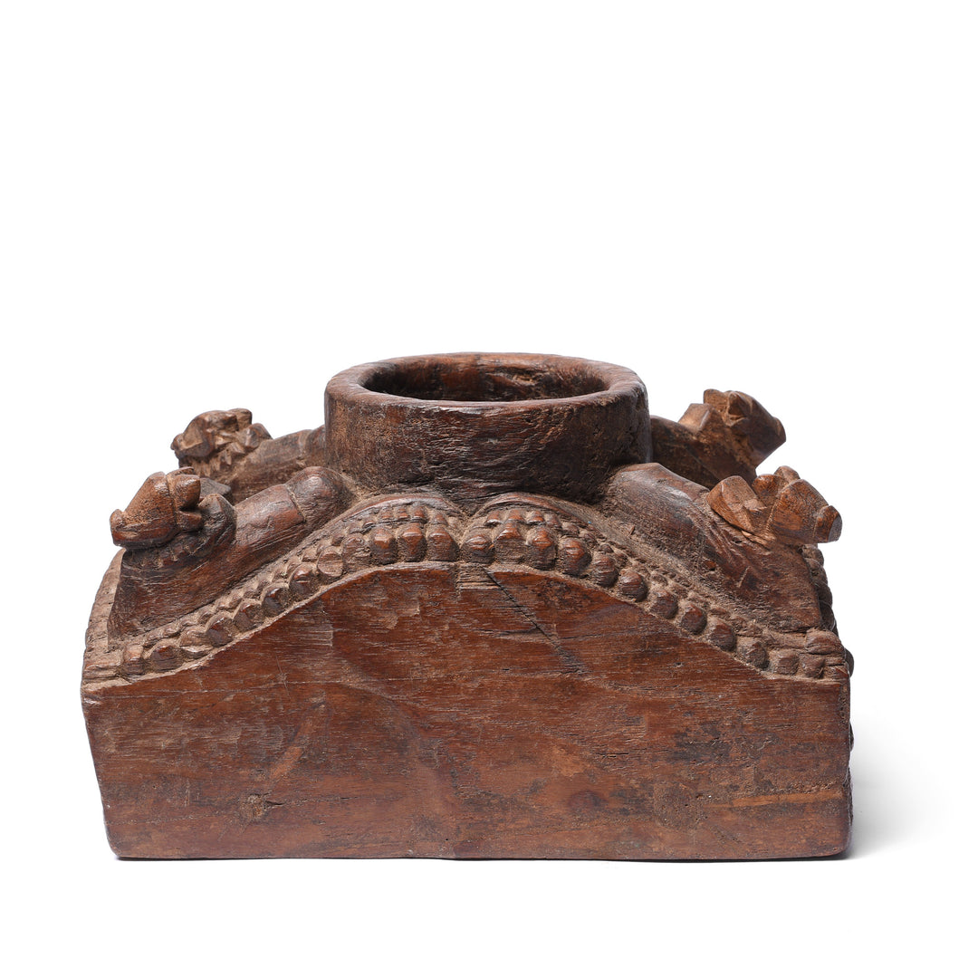 Profile View Of Teak Candle Holder From Kerala - Ca 100 Yrs Old | Indigo Antiques