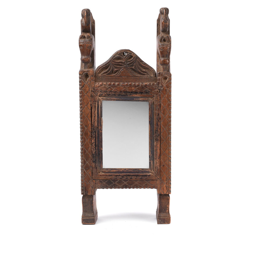 Carved Teak Tribal Mirror From Rajasthan Ca 90 Yrs Old | Indigo Antiques